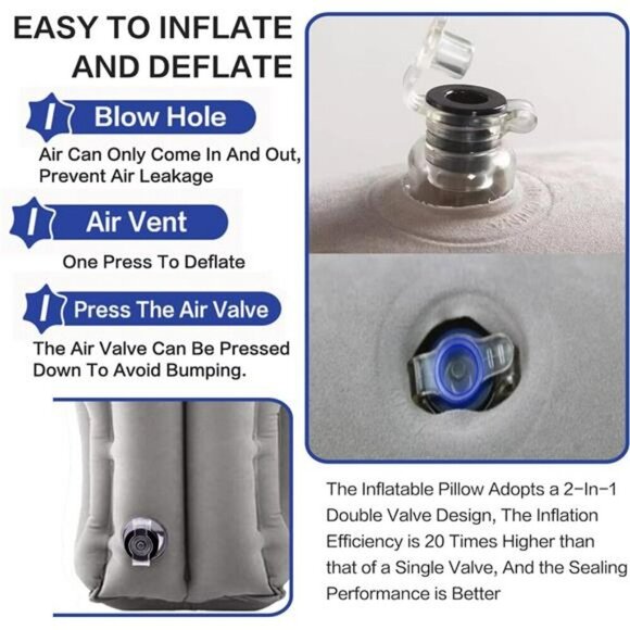 Inflatable Travel Neck Pillow Airplane Sleep Support with Eye Mask Earplugs - Picture 4 of 8